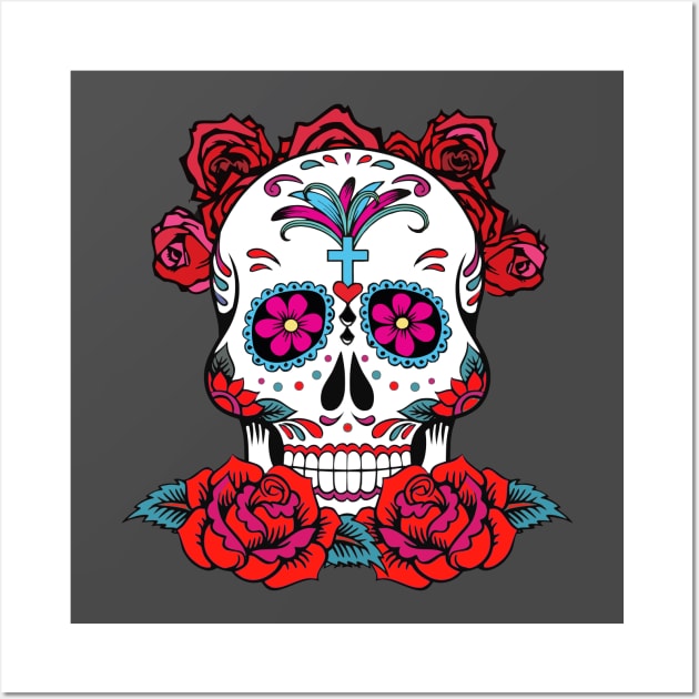 Dia De Los Muertos, Sugar Skull Design Wall Art by PugSwagClothing